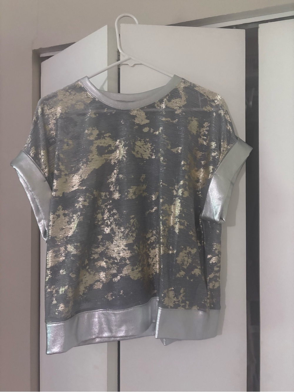 Metallic Silver & Gold Short Sleeve Top